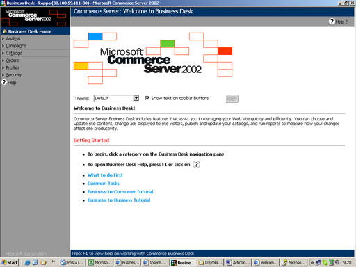 l'Home page dell'applicazione di gestione del sito di e-commerce